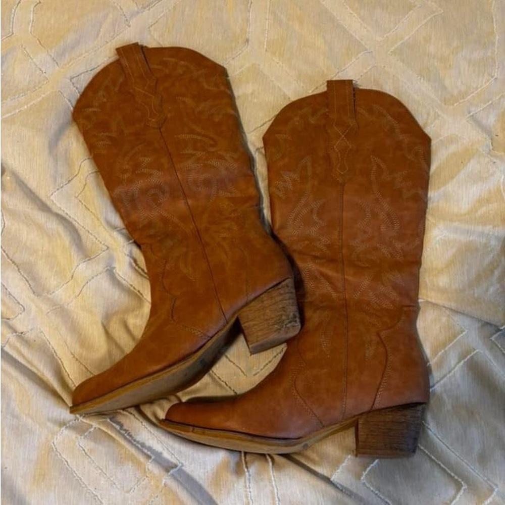Brown faux leather cowgirl boots